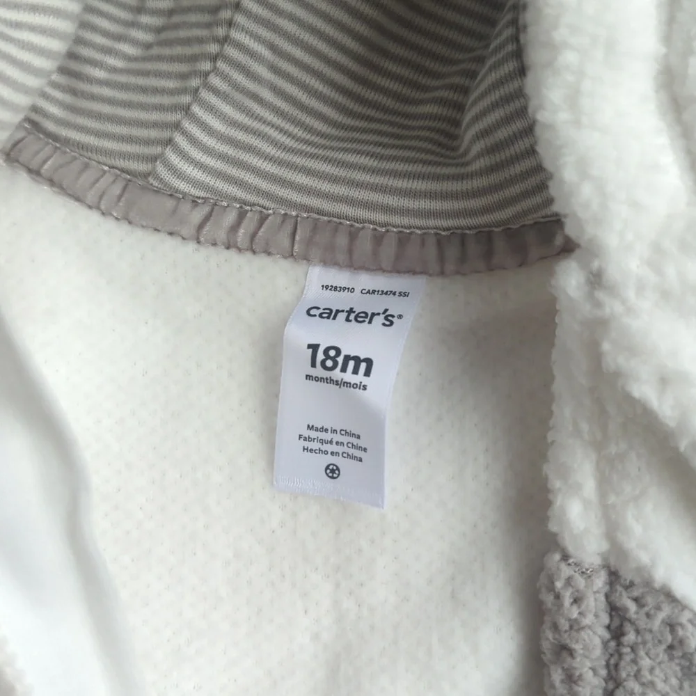 NWT Carter's  Dog‎ Zip-up Hooded Sherpa Jumpsuit (18 Months) White